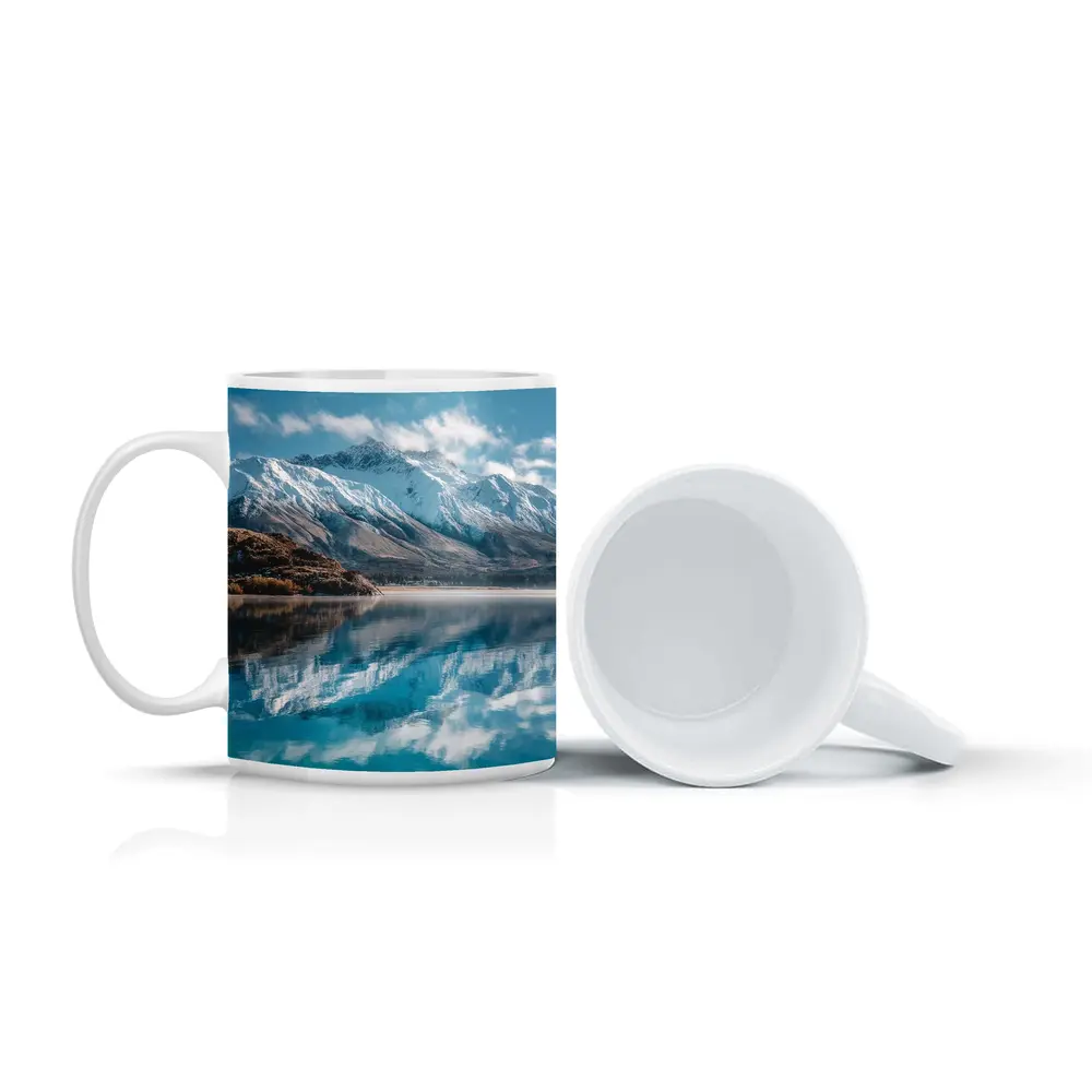 Snow Capped Mountains Reflected In Blue Lake – Mugs