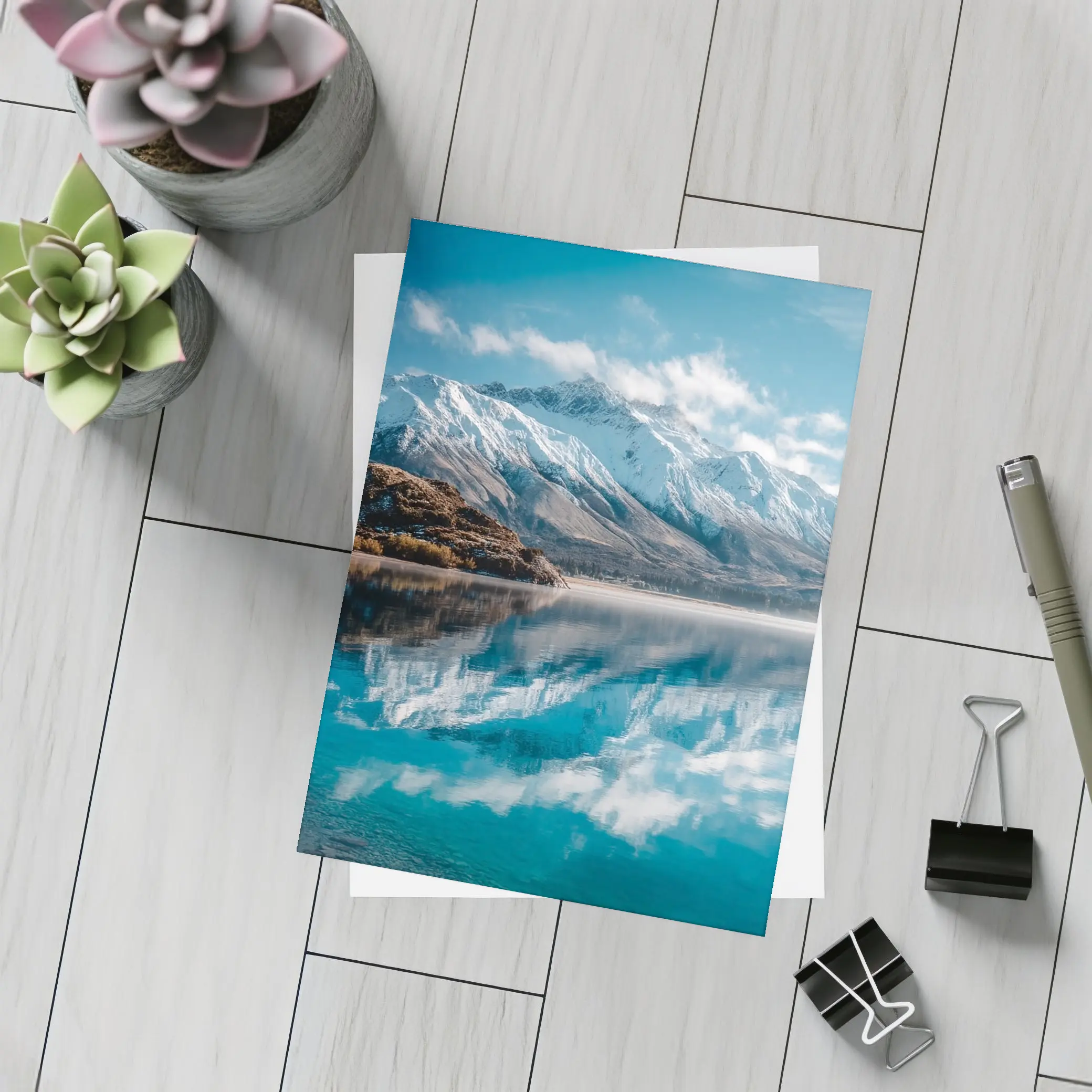 Snow Capped Mountains Reflected In Blue Lake – Postcards