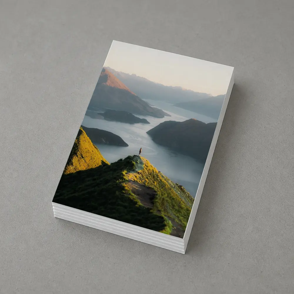Lone Hiker Overlooking Mountain Lake Landscape – Postcards