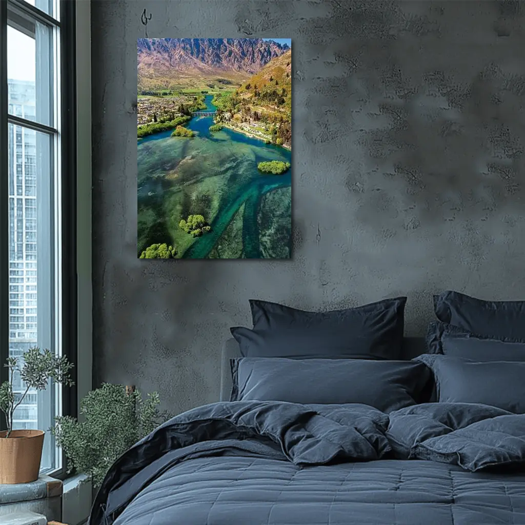 Queenstown New Zealand Aerial River Mountain View – Wall Art