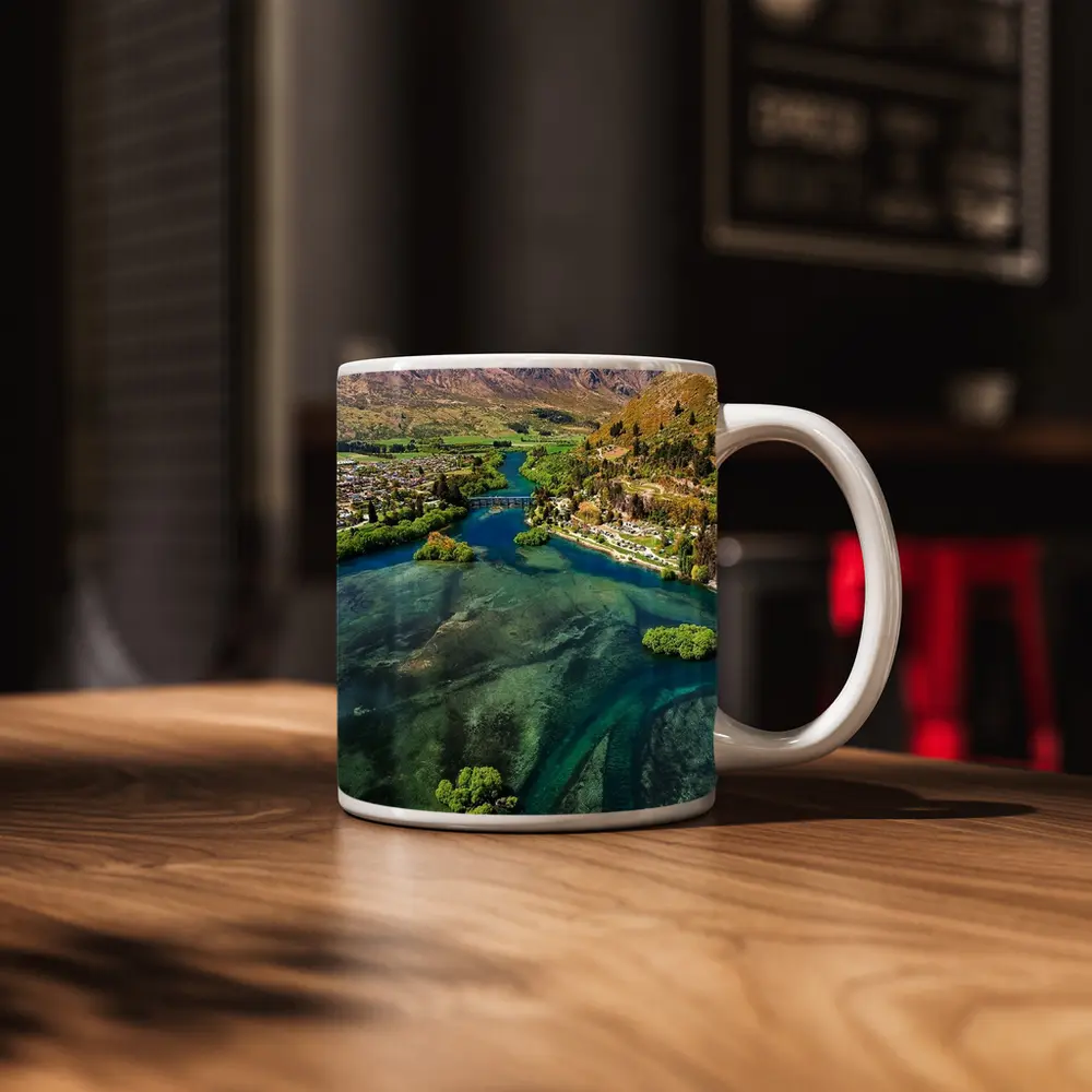 Queenstown New Zealand Aerial River Mountain View – Mugs