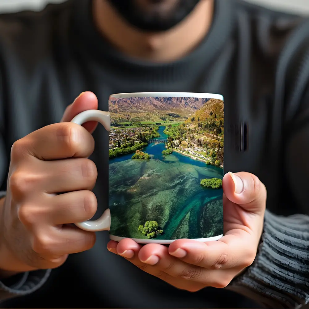 Queenstown New Zealand Aerial River Mountain View – Mugs