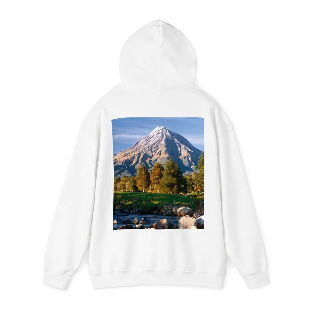 Snow Capped Volcano Rocky River Landscape – Hoodies
