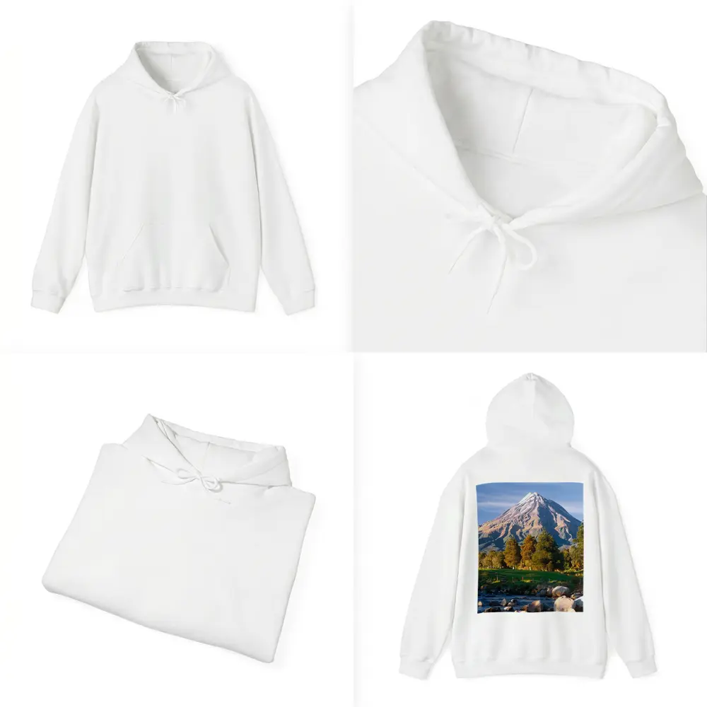 Snow Capped Volcano Rocky River Landscape – Hoodies