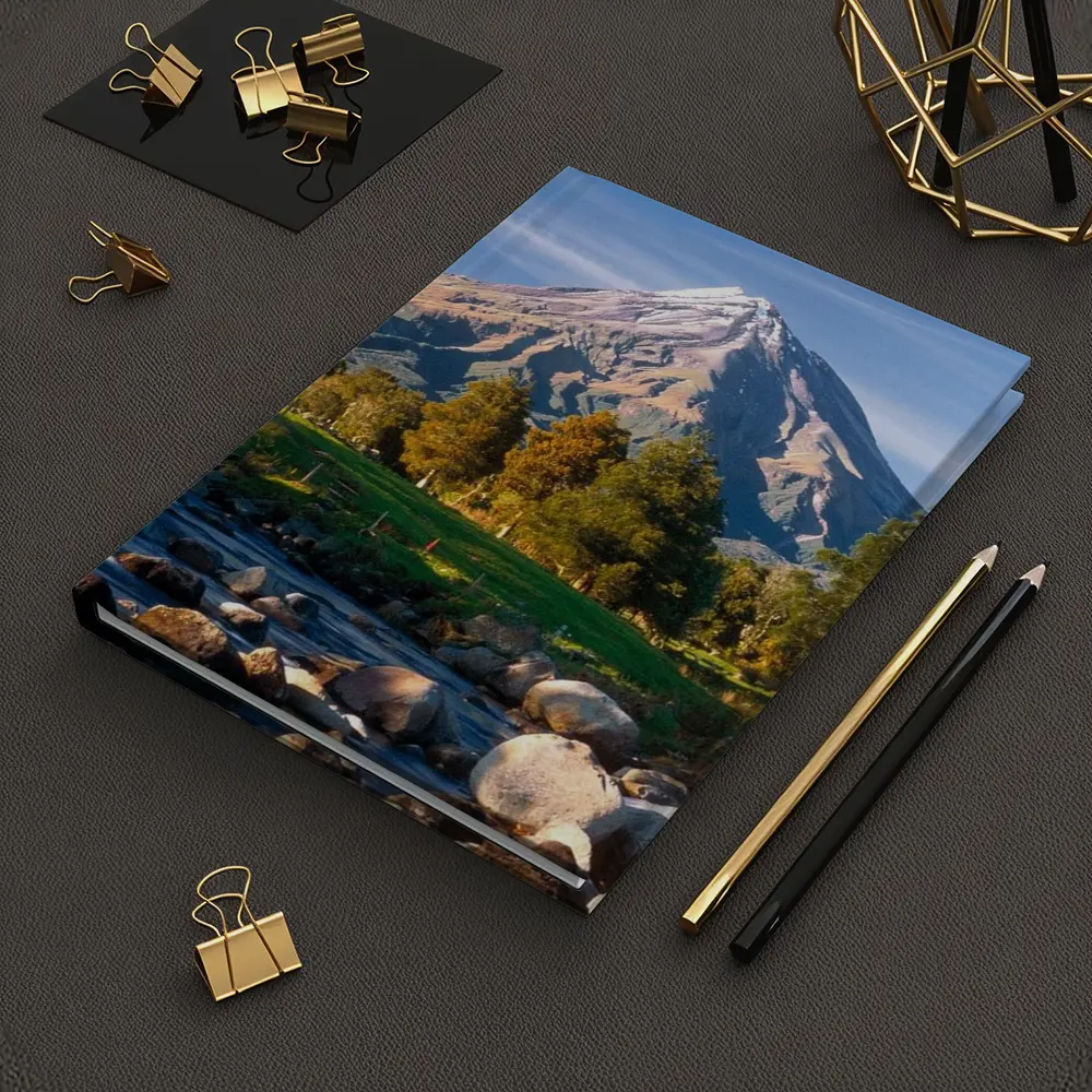 Snow Capped Volcano Rocky River Landscape – Notebooks