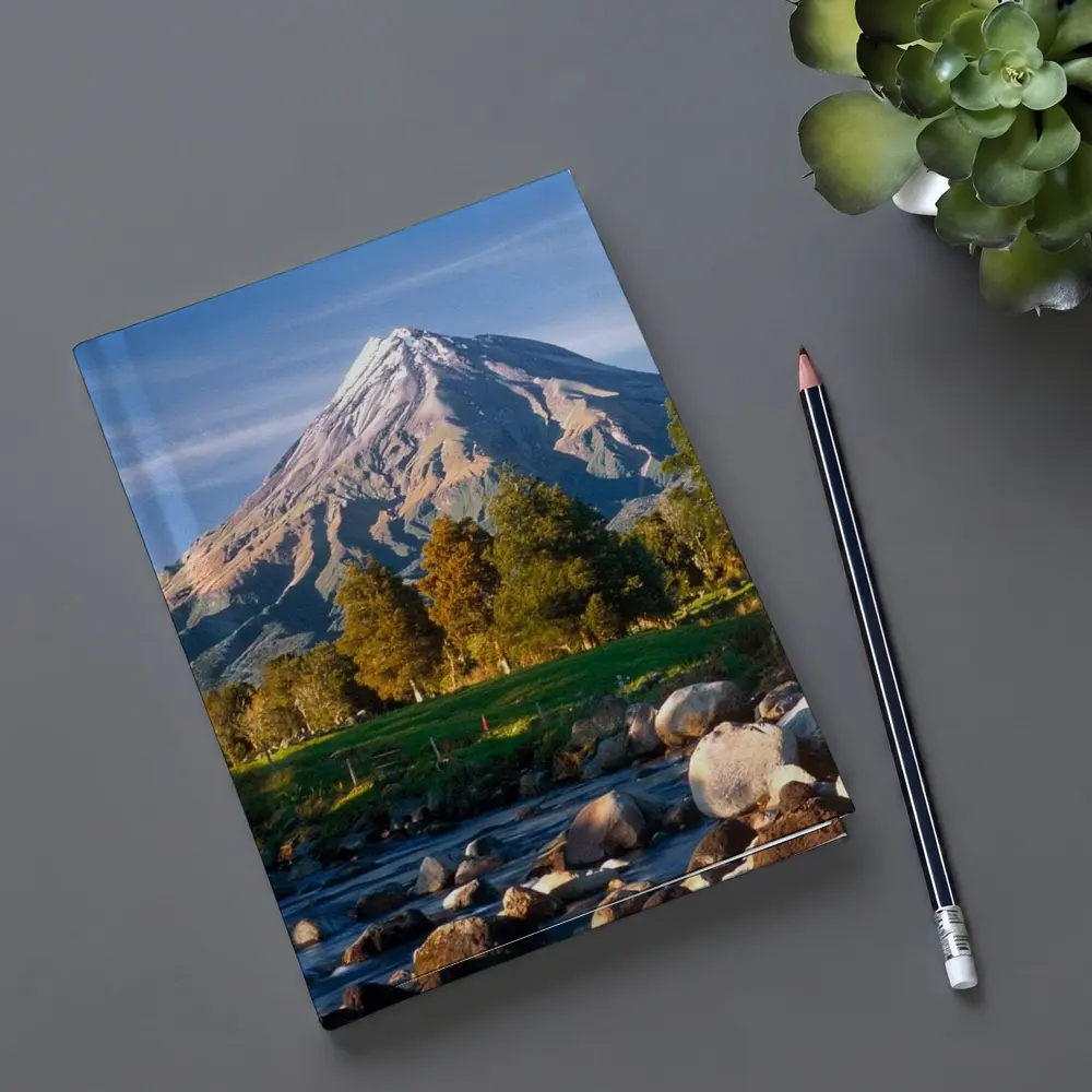 Snow Capped Volcano Rocky River Landscape – Notebooks