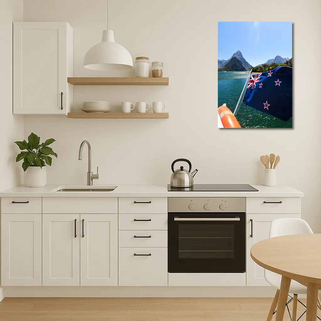 New Zealand Flag Milford Sound Mountains – Wall Art