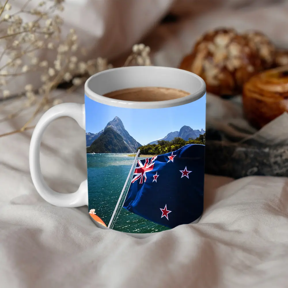 New Zealand Flag Milford Sound Mountains – Mugs