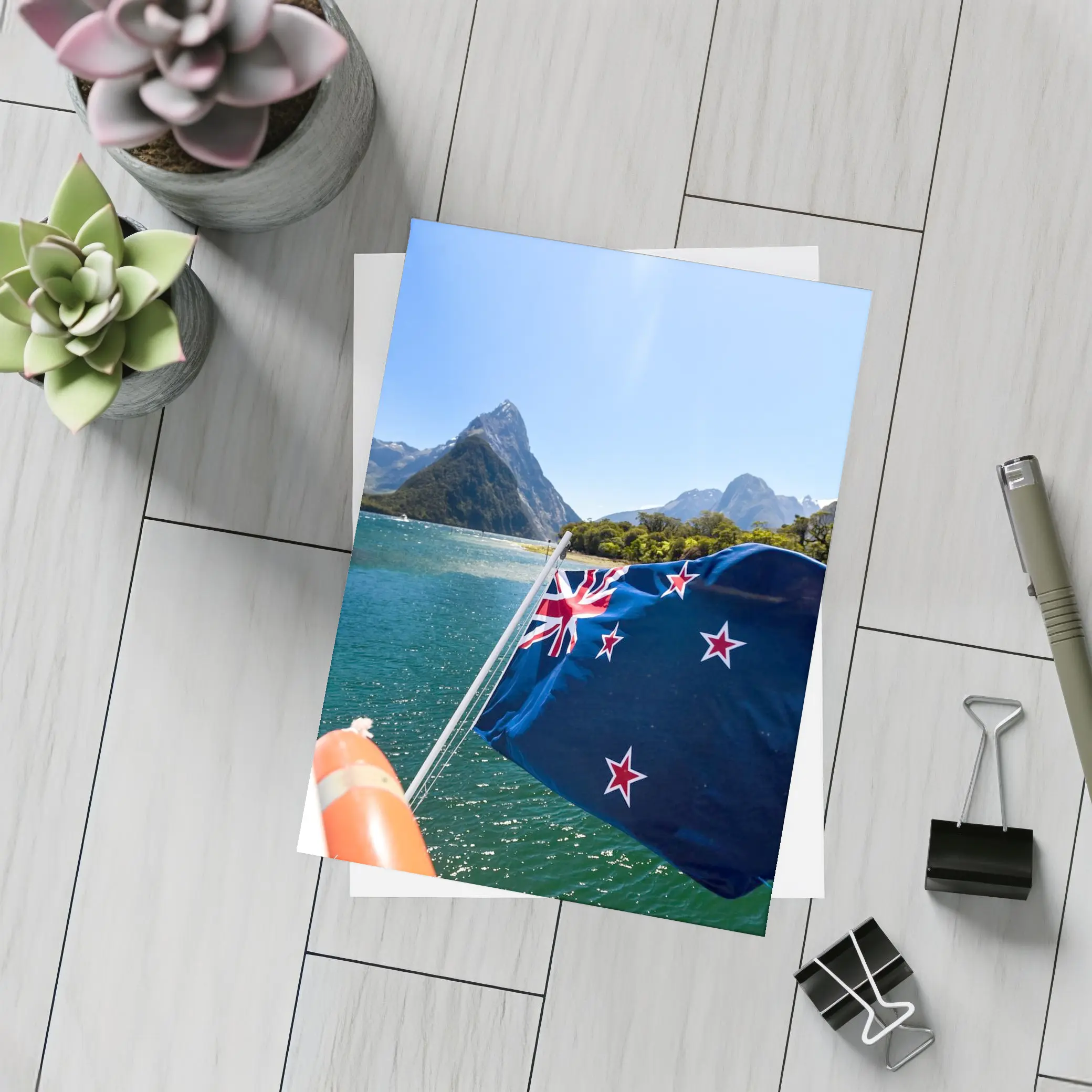 New Zealand Flag Milford Sound Mountains – Postcards