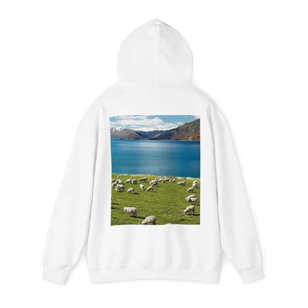 Sheep Grazing Green Meadow Mountain Lake – Hoodies