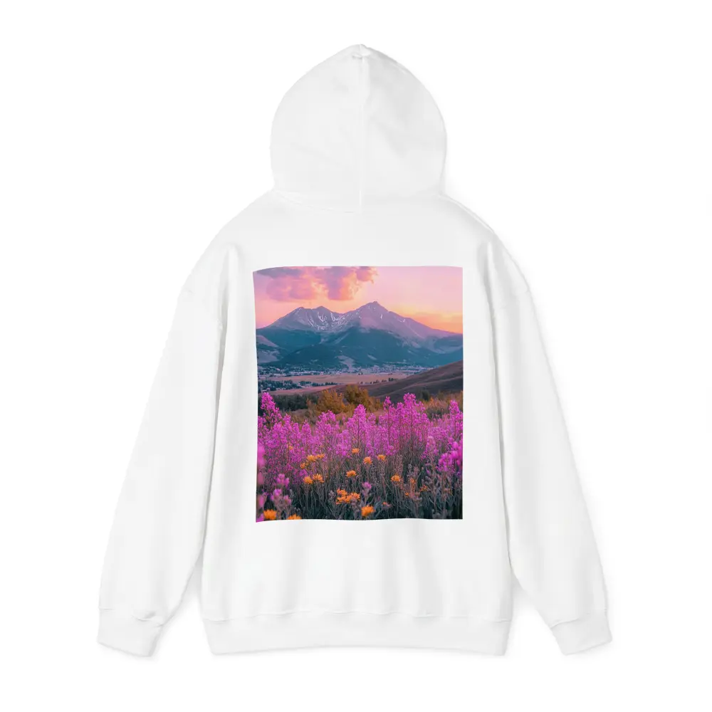 Pink Wildflowers Mountain Sunset Landscape – Hoodies
