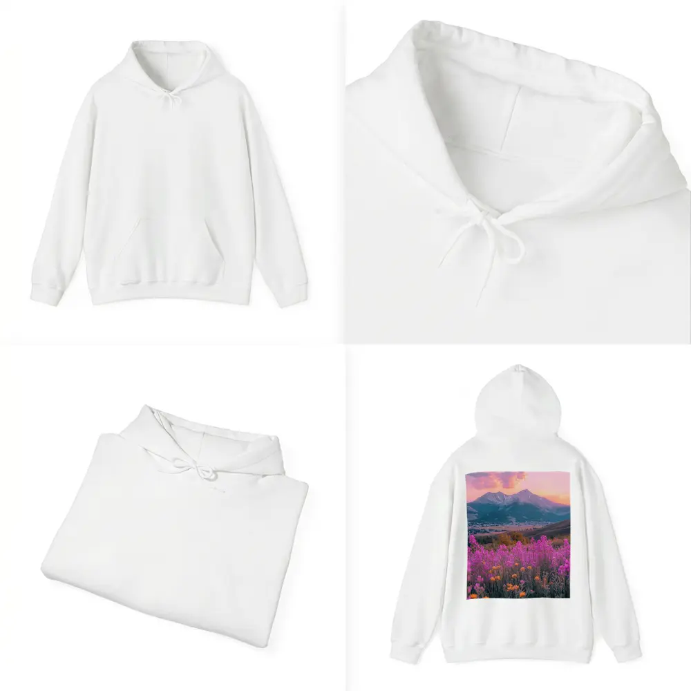 Pink Wildflowers Mountain Sunset Landscape – Hoodies