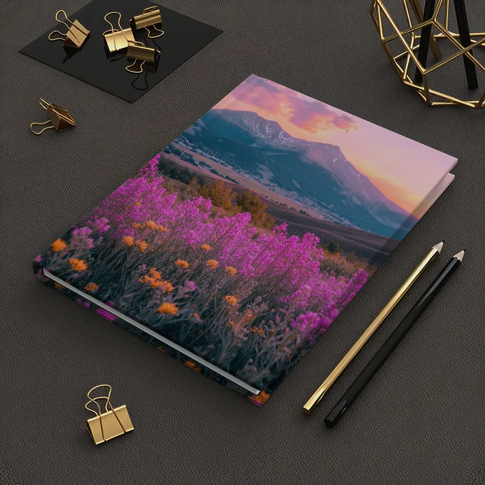 Pink Wildflowers Mountain Sunset Landscape – Notebooks