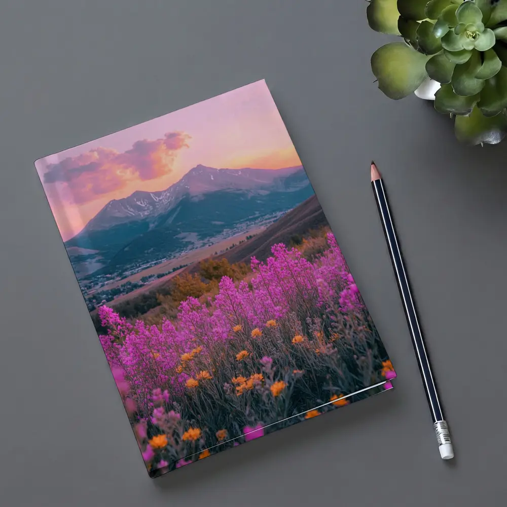 Pink Wildflowers Mountain Sunset Landscape – Notebooks