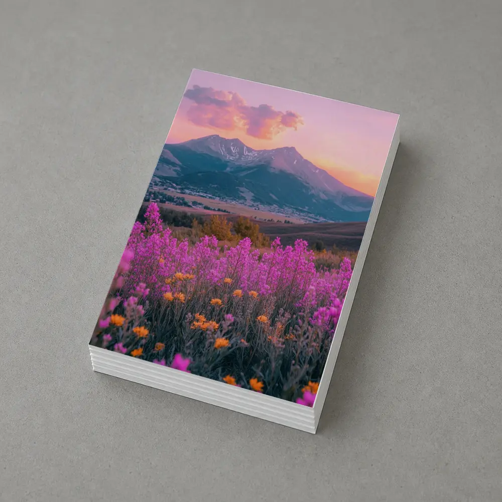 Pink Wildflowers Mountain Sunset Landscape – Postcards