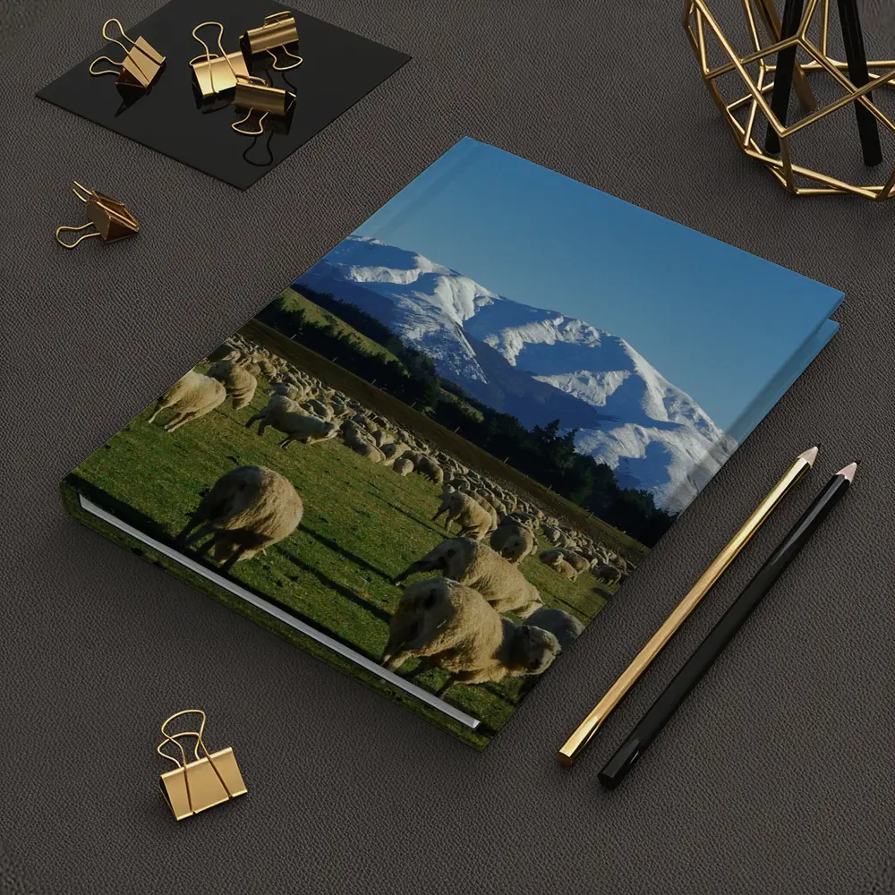 Sheep Flock Grazing Snow Capped Mountain – Notebooks