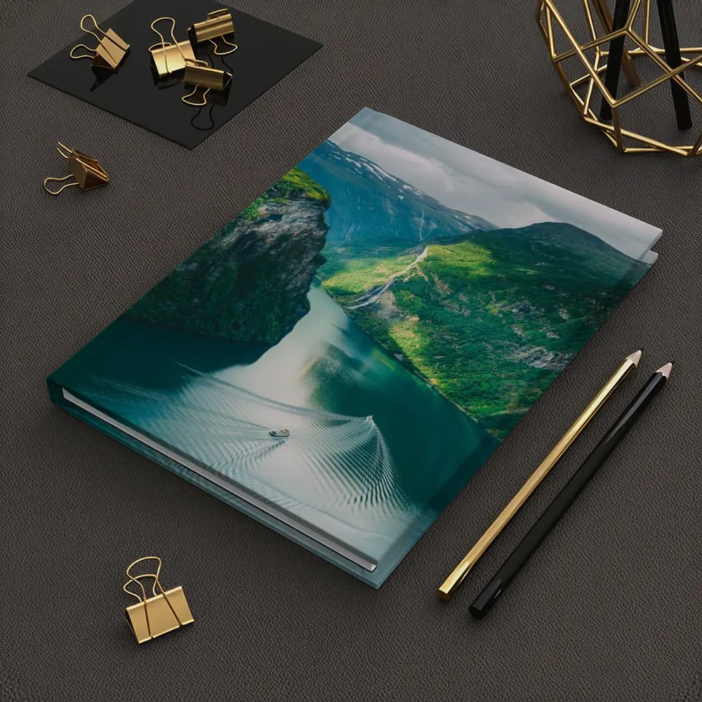 Norwegian Fjord Waterfall Boat Green Mountains – Notebooks