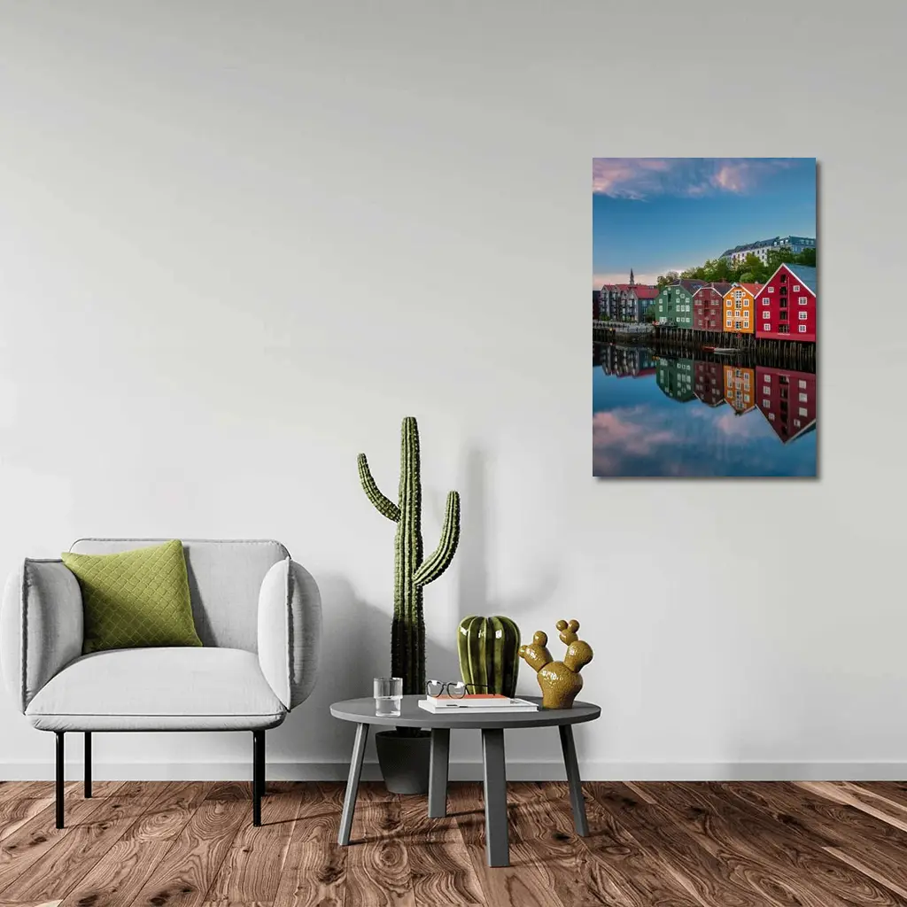 Trondheim Colorful Waterfront Buildings Norway Reflection – Wall Art