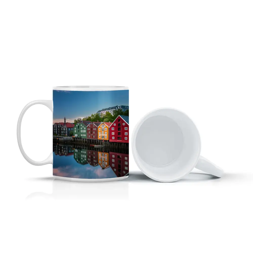 Trondheim Colorful Waterfront Buildings Norway Reflection – Mugs