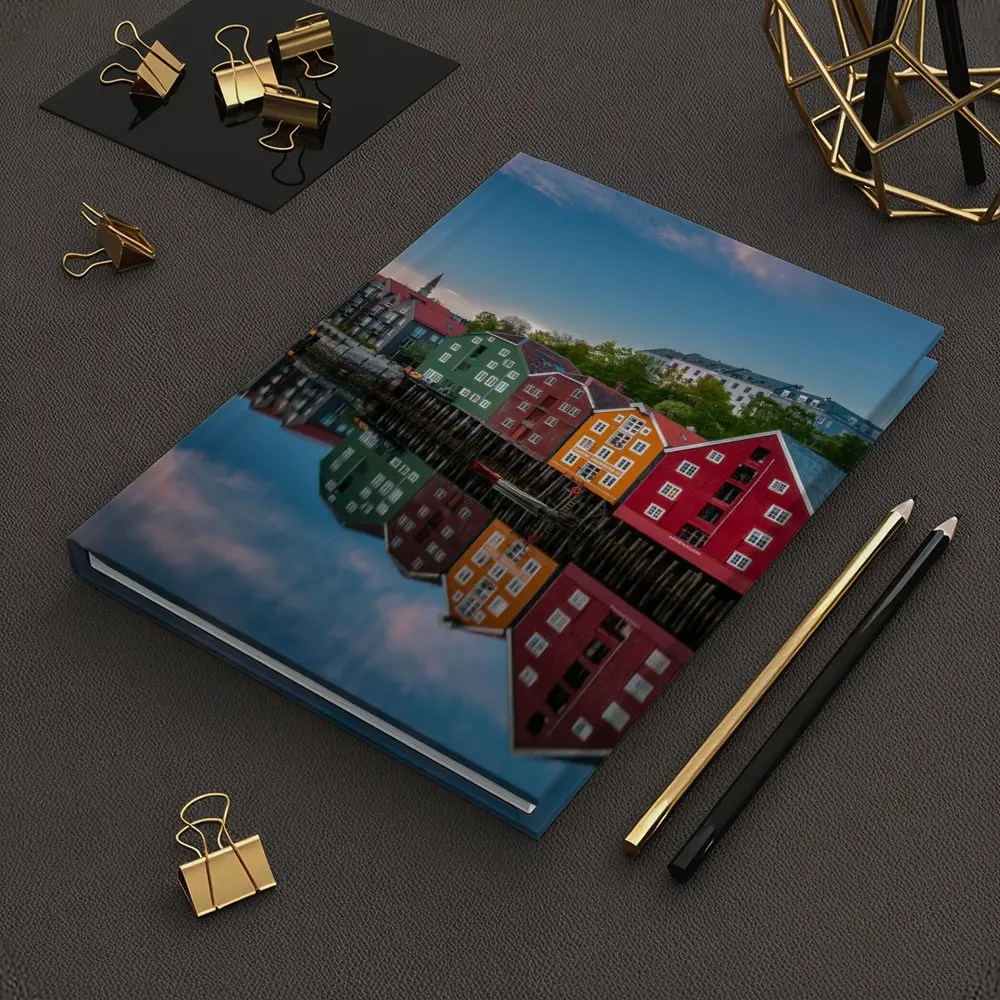 Trondheim Colorful Waterfront Buildings Norway Reflection – Notebooks