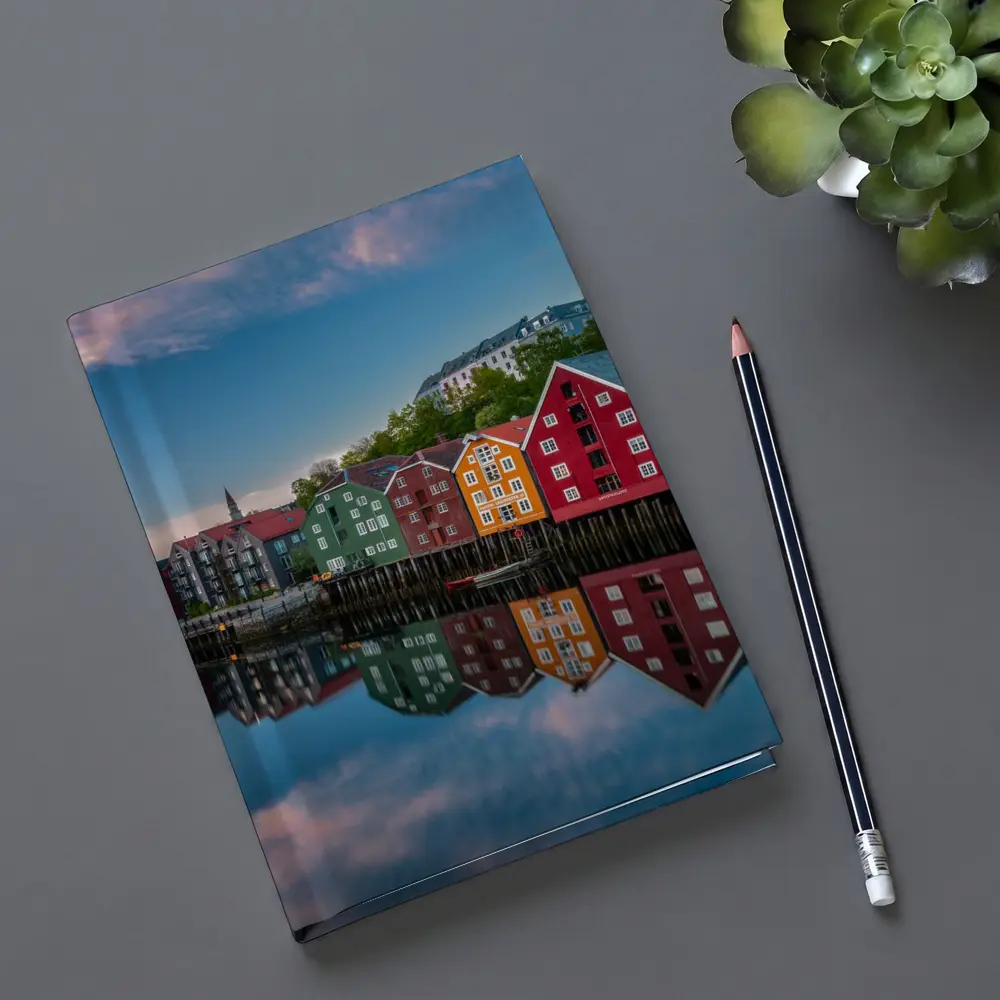 Trondheim Colorful Waterfront Buildings Norway Reflection – Notebooks