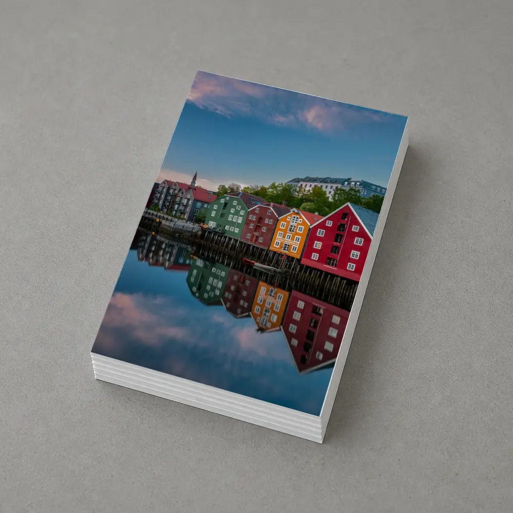 Trondheim Colorful Waterfront Buildings Norway Reflection – Postcards