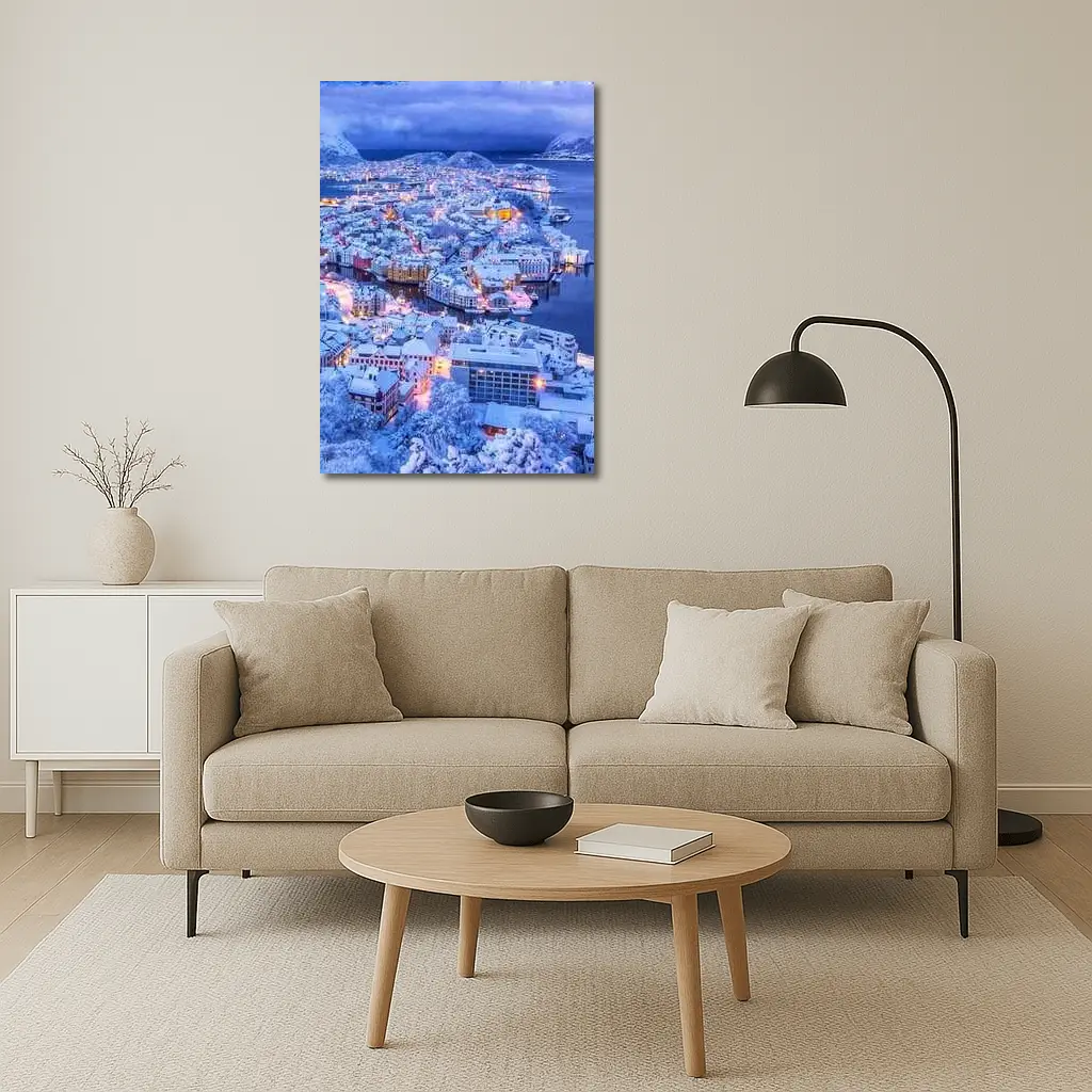 Alesund Norway Snowy City Winter Night – Wall Art