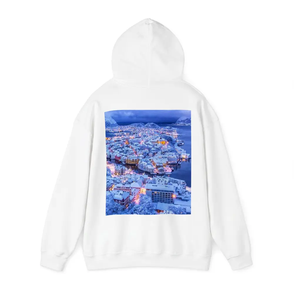 Alesund Norway Snowy City Winter Night – Hoodies