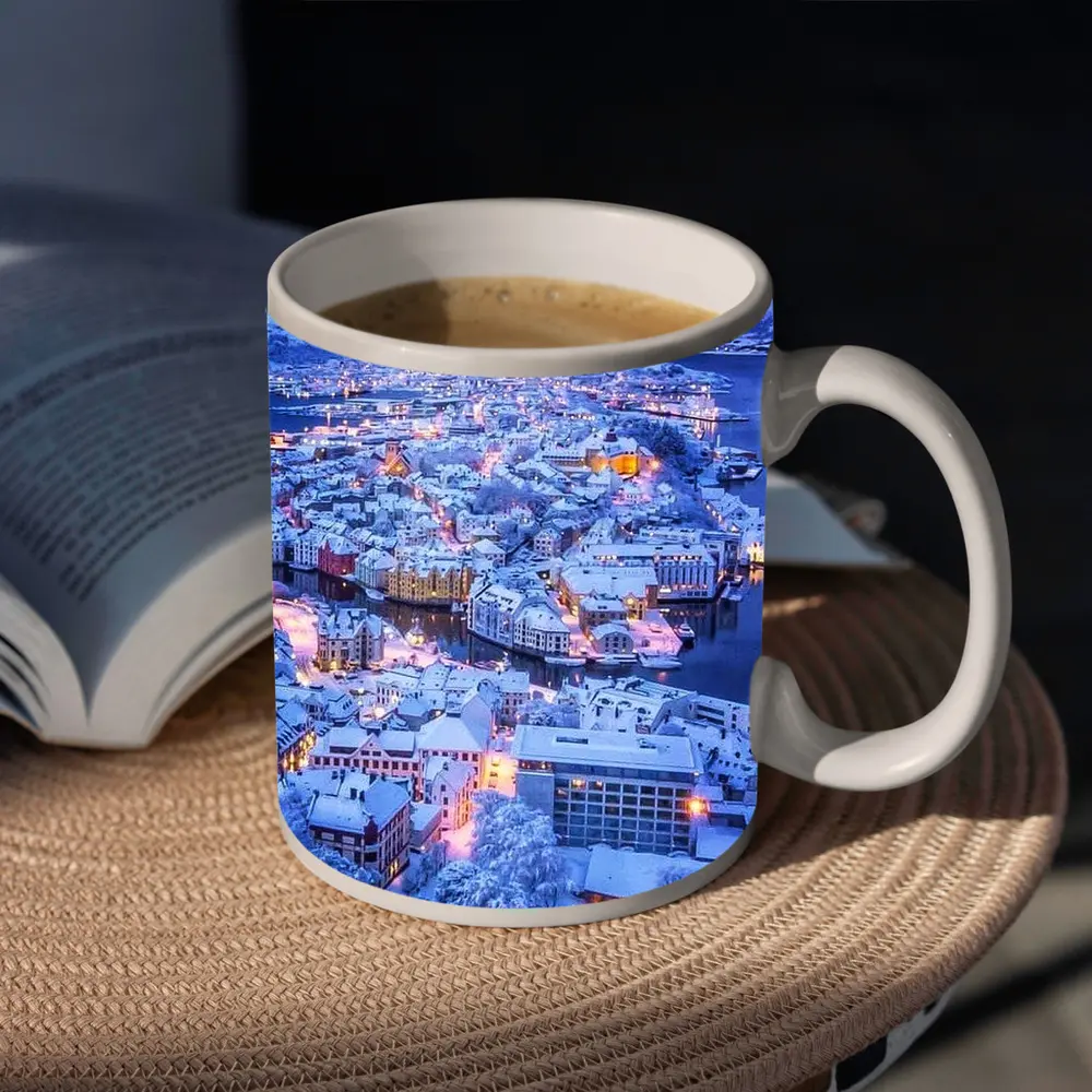 Alesund Norway Snowy City Winter Night – Mugs