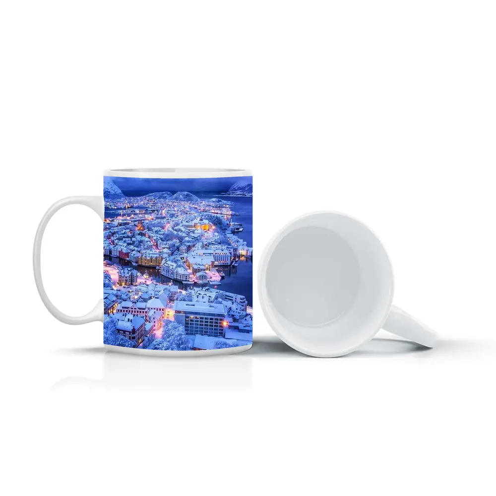 Alesund Norway Snowy City Winter Night – Mugs