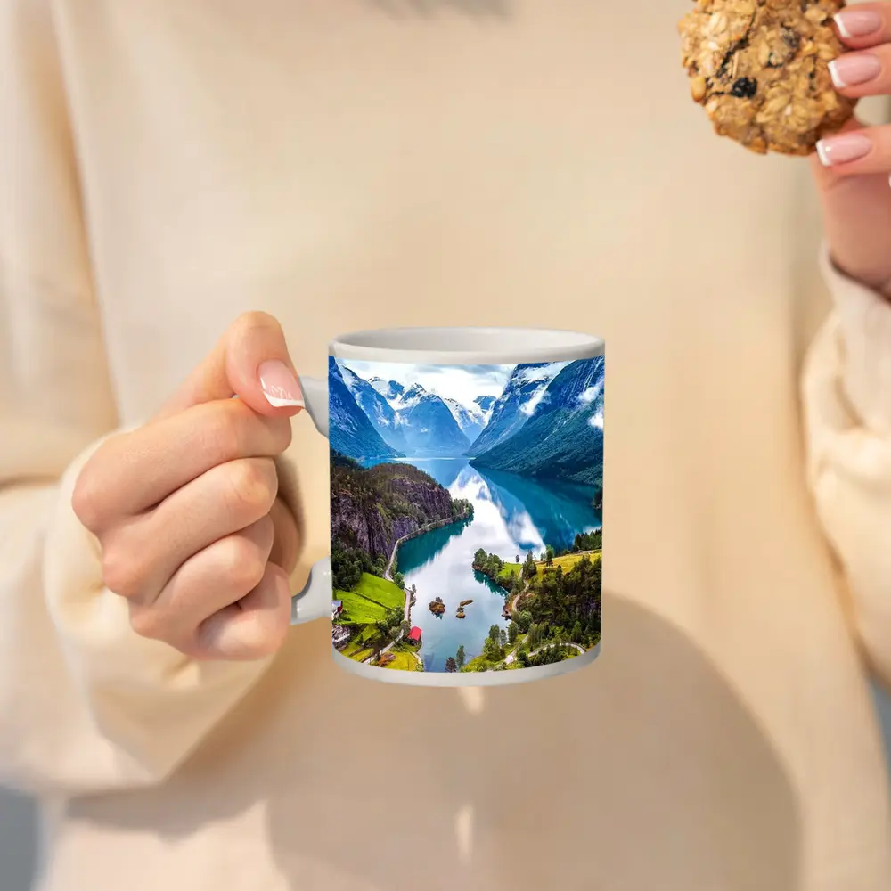 Norwegian Fjord Valley Lake Mountain Landscape – Mugs
