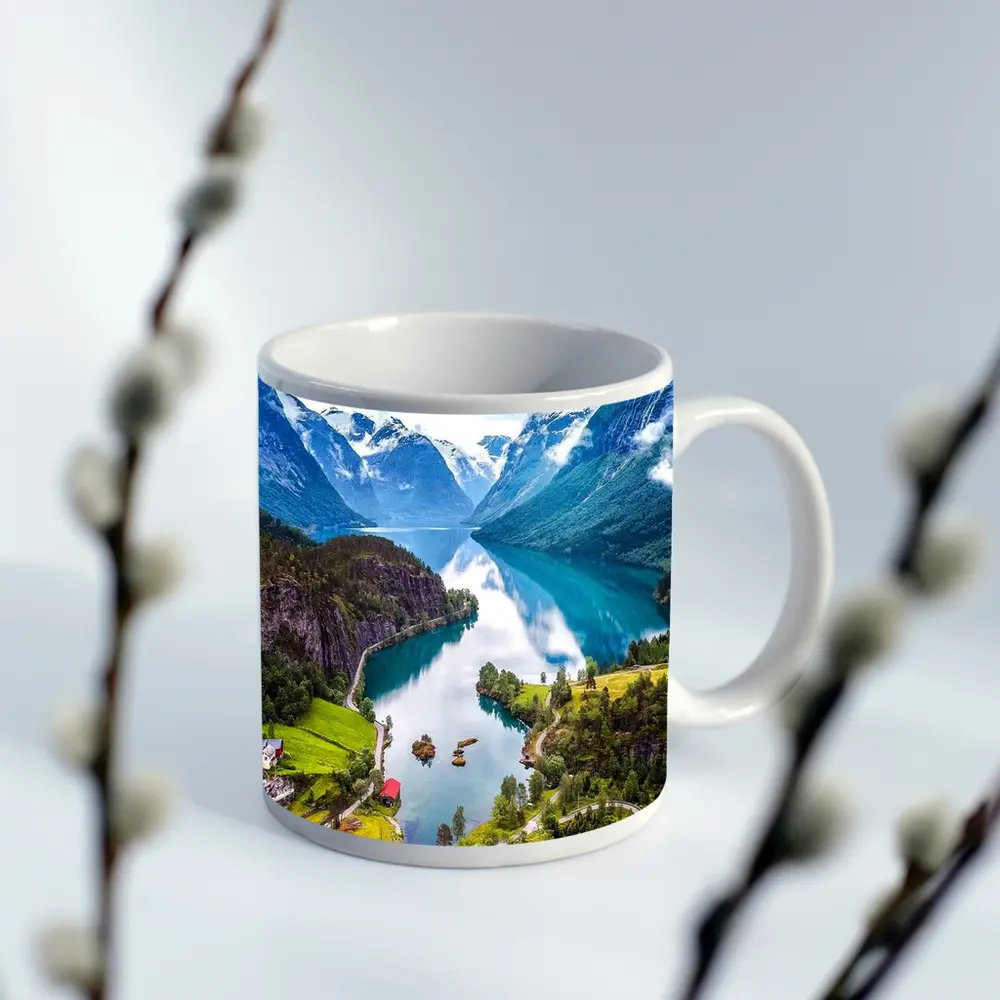 Norwegian Fjord Valley Lake Mountain Landscape – Mugs