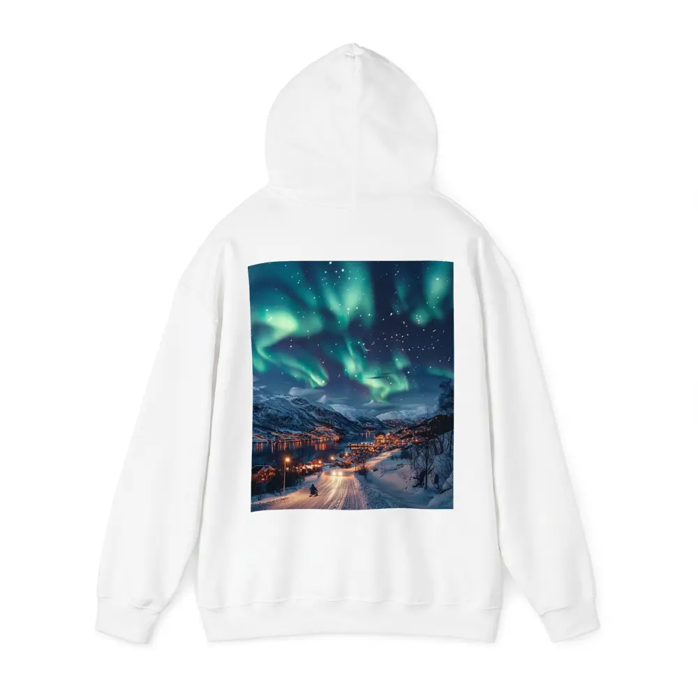 Aurora Borealis Over Snowy Nordic Village – Hoodies