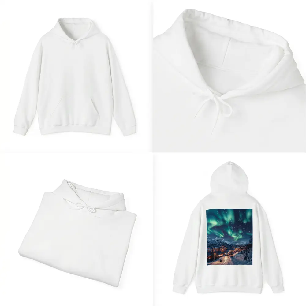 Aurora Borealis Over Snowy Nordic Village – Hoodies