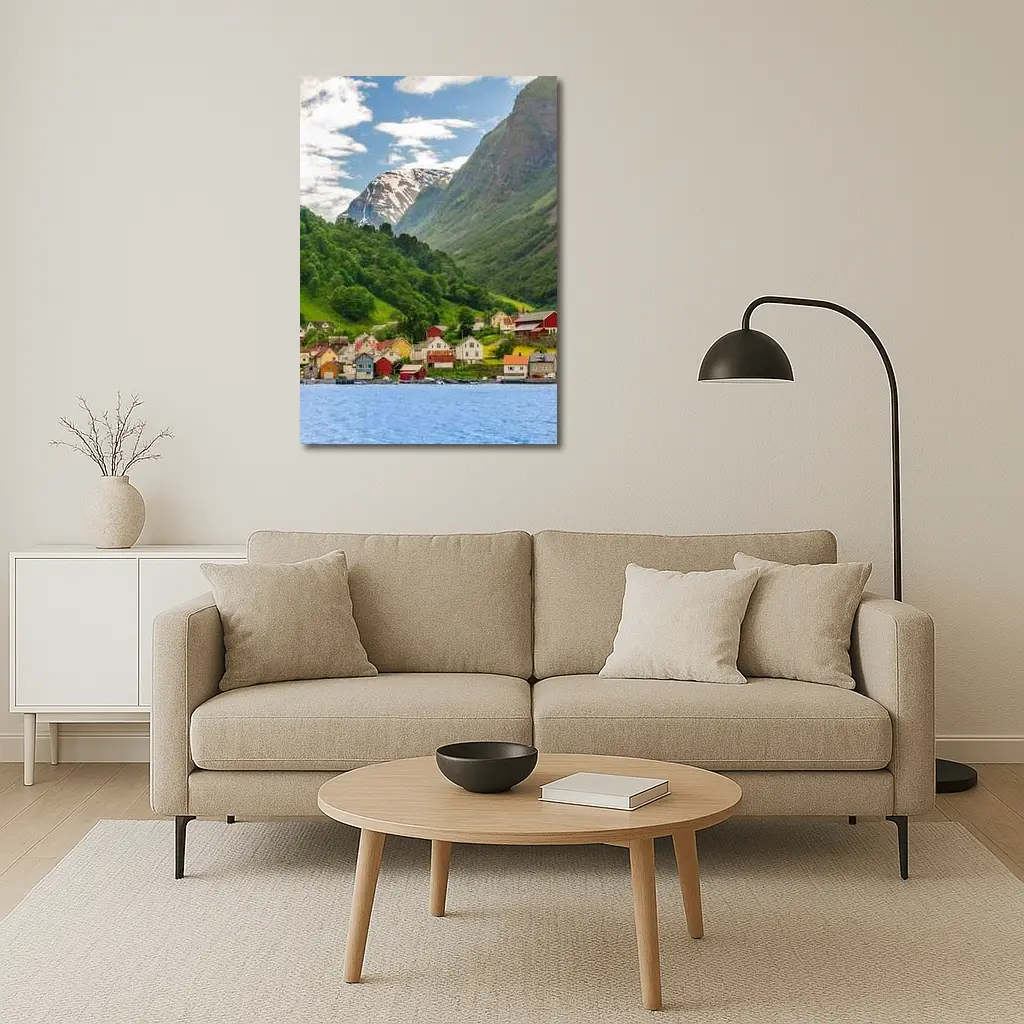 Norwegian Fjord Village Colorful Houses Mountains – Wall Art