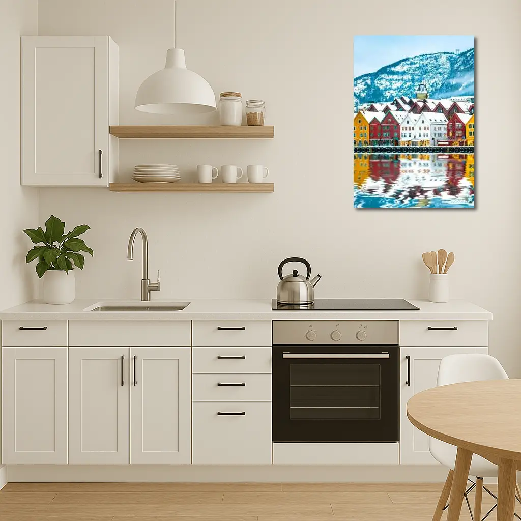 Bergen Bryggen Waterfront Snow Winter Norway – Wall Art