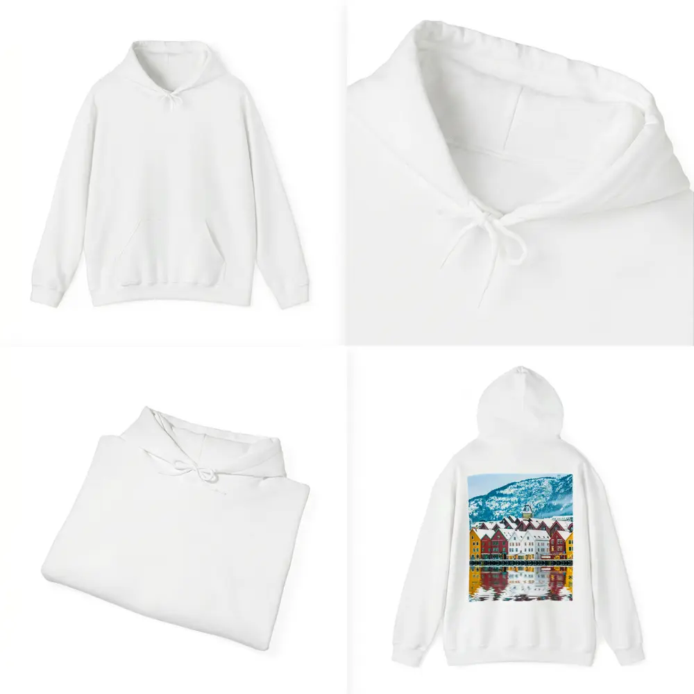 Bergen Bryggen Waterfront Snow Winter Norway – Hoodies