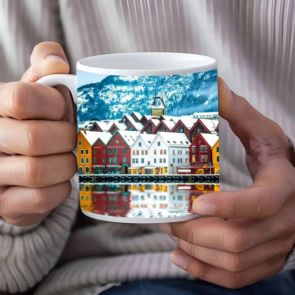 Bergen Bryggen Waterfront Snow Winter Norway – Mugs