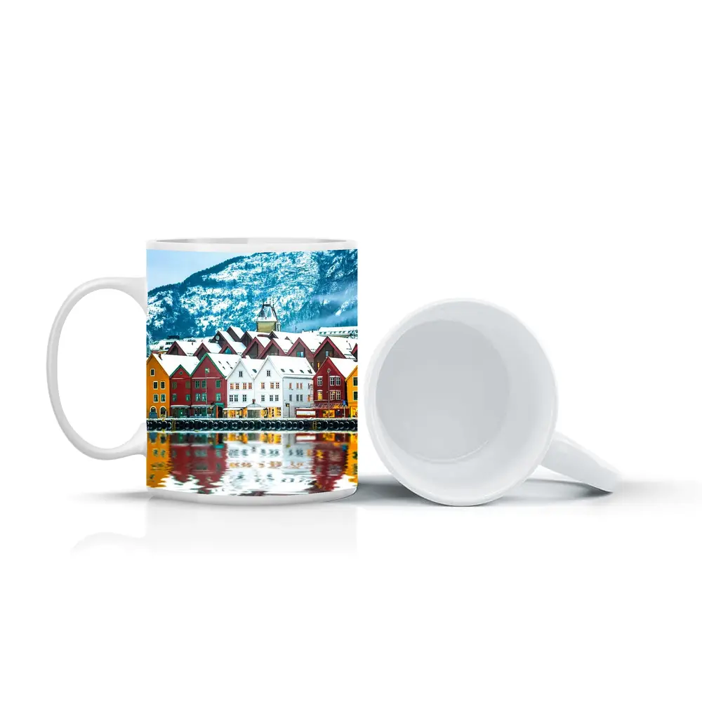 Bergen Bryggen Waterfront Snow Winter Norway – Mugs