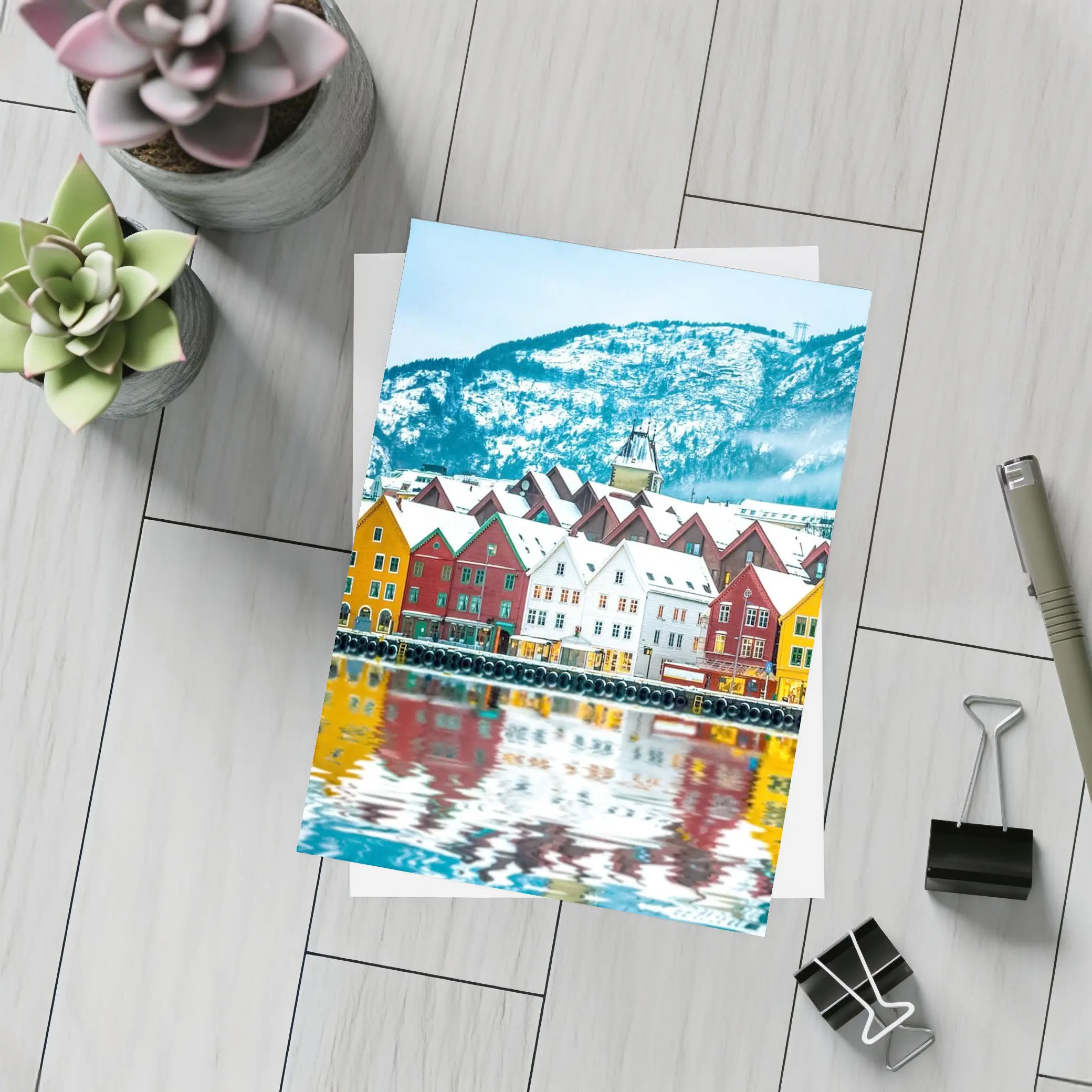 Bergen Bryggen Waterfront Snow Winter Norway – Postcards
