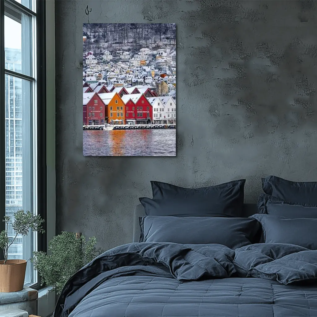 Bergen Bryggen Wharf Snow Winter Norway – Wall Art