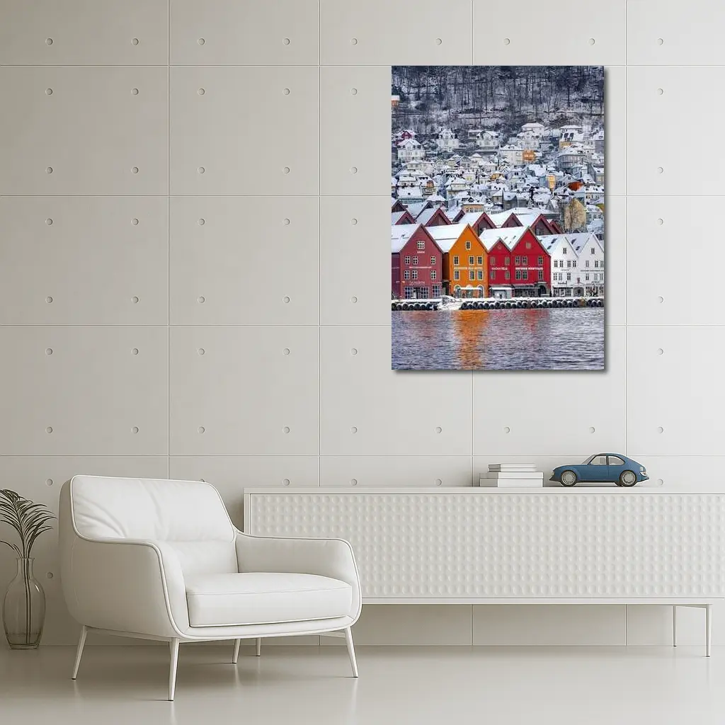 Bergen Bryggen Wharf Snow Winter Norway – Wall Art