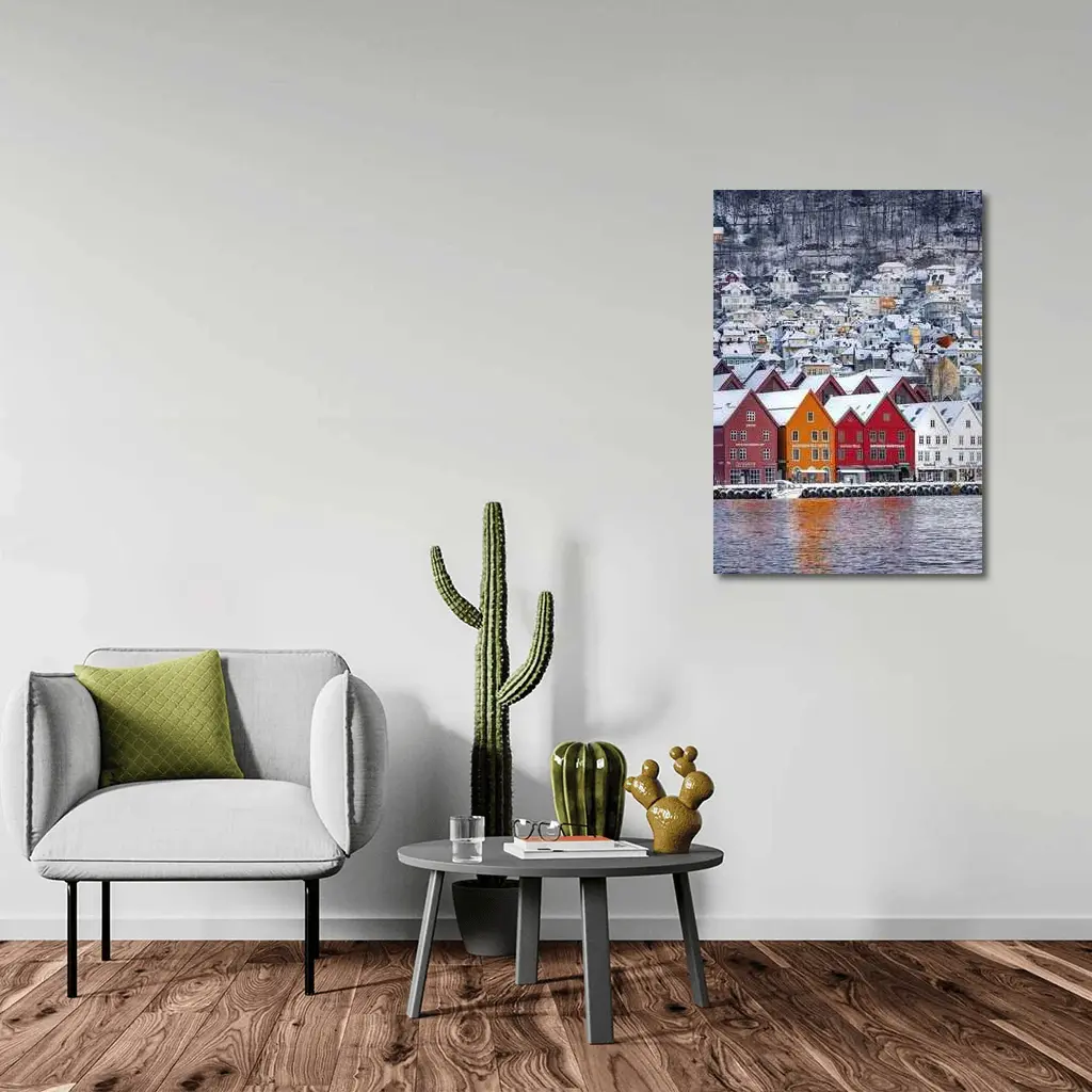 Bergen Bryggen Wharf Snow Winter Norway – Wall Art