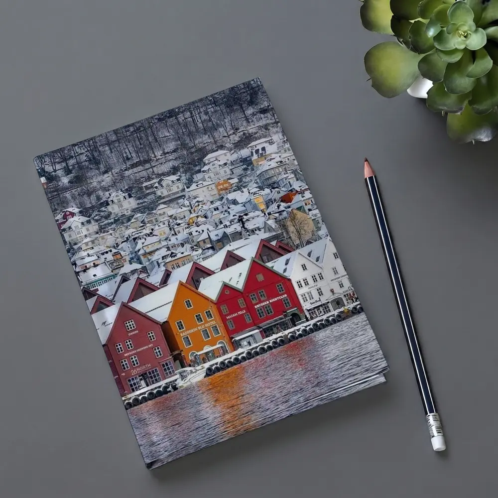 Bergen Bryggen Wharf Snow Winter Norway – Notebooks
