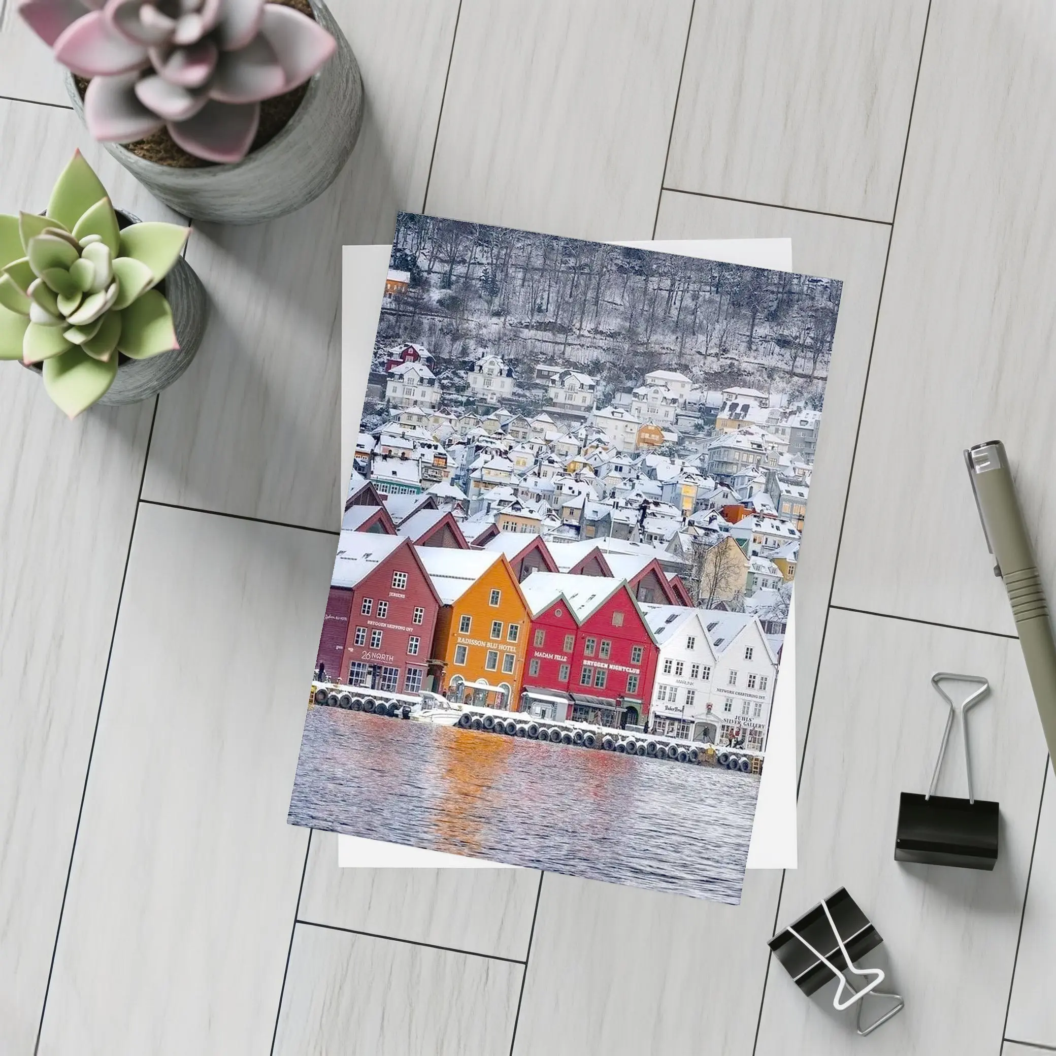 Bergen Bryggen Wharf Snow Winter Norway – Postcards
