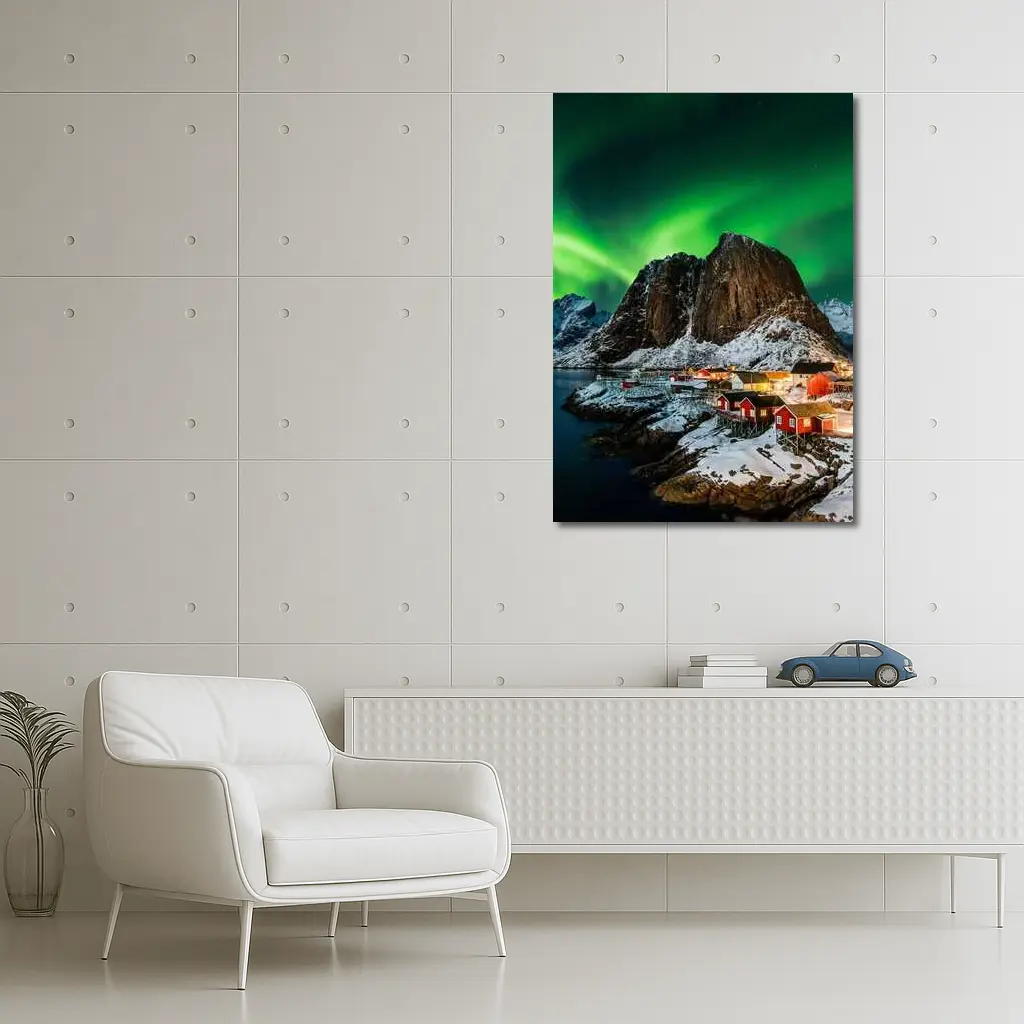 Northern Lights Over Lofoten Village Norway – Wall Art