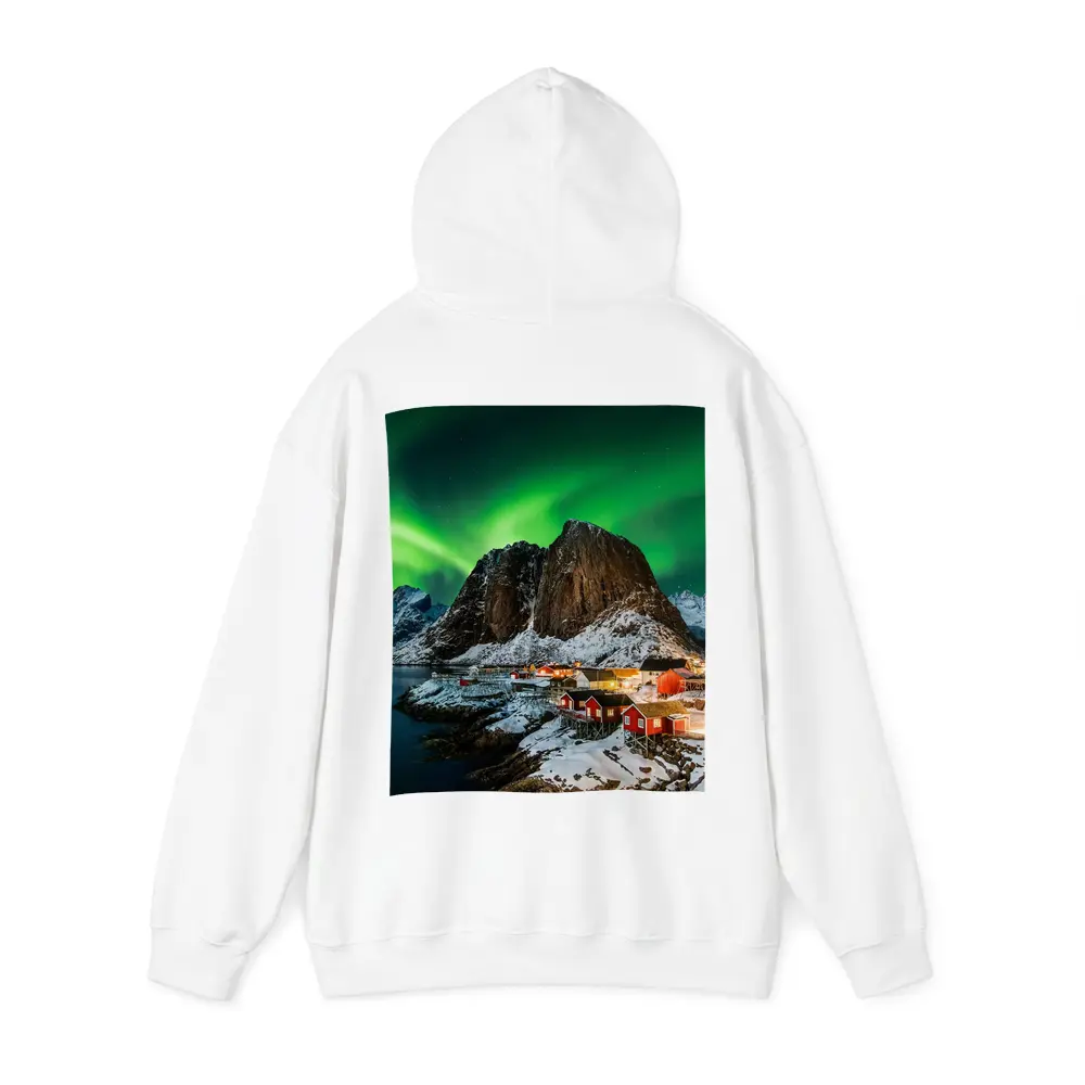 Northern Lights Over Lofoten Village Norway – Hoodies