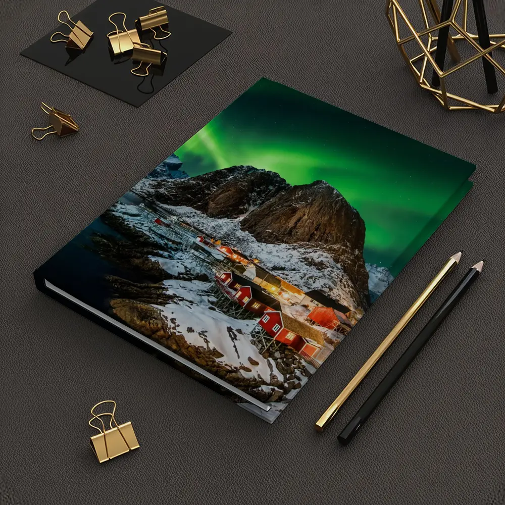Northern Lights Over Lofoten Village Norway – Notebooks