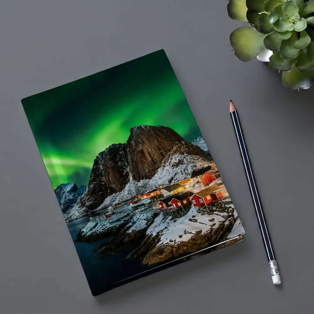 Northern Lights Over Lofoten Village Norway – Notebooks