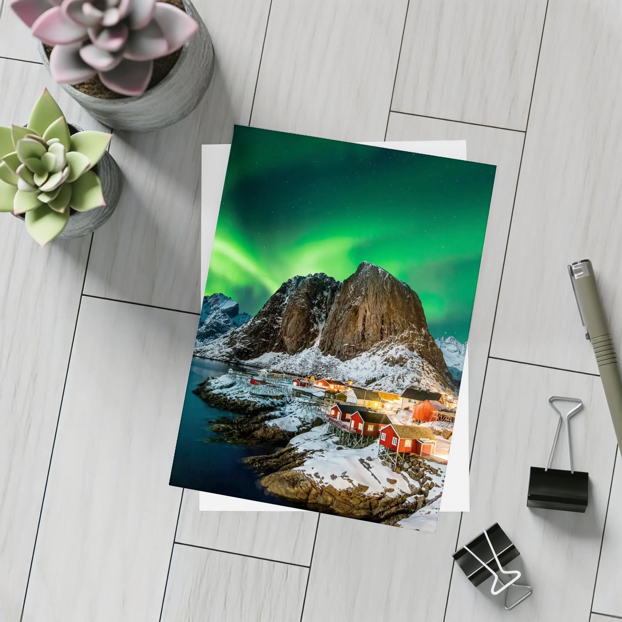 Northern Lights Over Lofoten Village Norway – Postcards